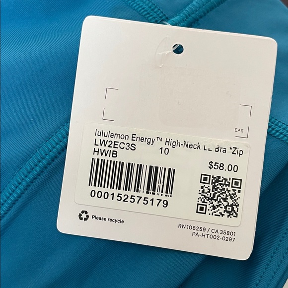Lululemon NWT Energy High Neck LL sports Bra Zipper Blue Size 10 - Picture 7 of 7